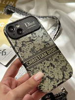 قاب گوشی آیفون دیور گلدار نقره‌ای محافظ لنز دار💐