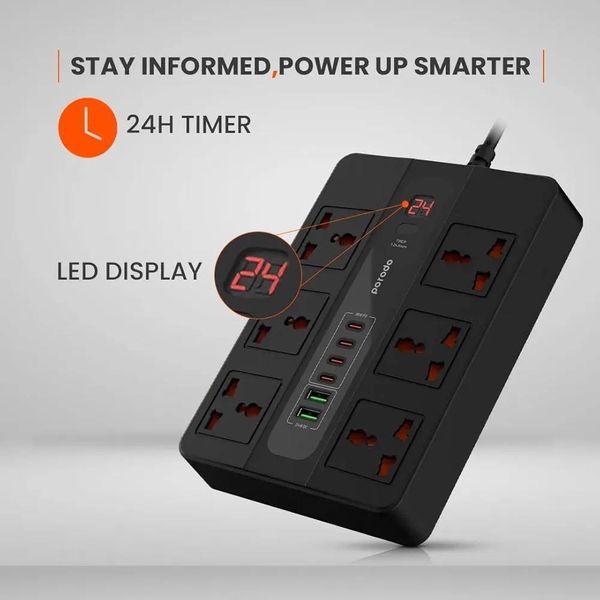 چندراهی برق و هاب شارژر هوشمند Porodo مدل Multi-Port Super Hub