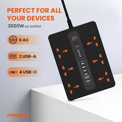 چندراهی برق و هاب شارژر هوشمند Porodo مدل Multi-Port Super Hub