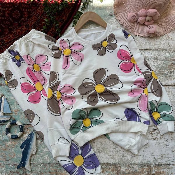 ست بلوز شلوار دخترانه طرح گل سایز 40 تا 55