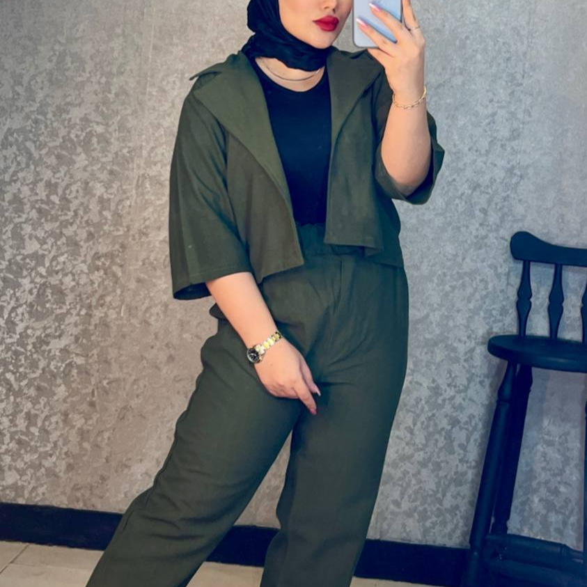 ست کت کراپ و شلوار زنانه لنین – کد 2768