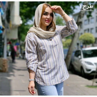 شومیز راه‌راه زنانه با دکمه بغل - کد 6333
