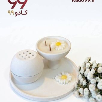 ست شمع و جاکبریتی با طرح گل بابونه
