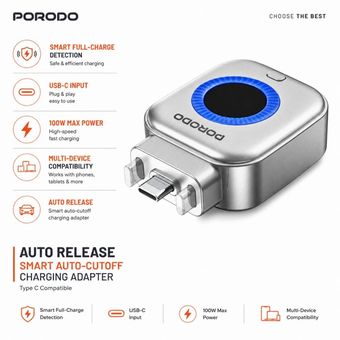 قطع کن خودکار شارژر پرودو Porodo Auto Release Smart Auto-Cutoff Charging Adapter