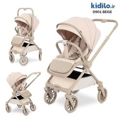 کالسکه کیدیلو مدل D901 دسته دوطرفه و چهار چرخ 360 درجه - رنگ کرم - بدنه کرم