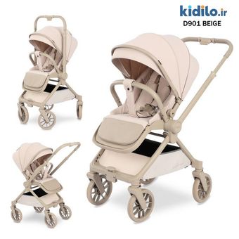کالسکه کیدیلو مدل D901 دسته دوطرفه و چهار چرخ 360 درجه - رنگ کرم - بدنه کرم
