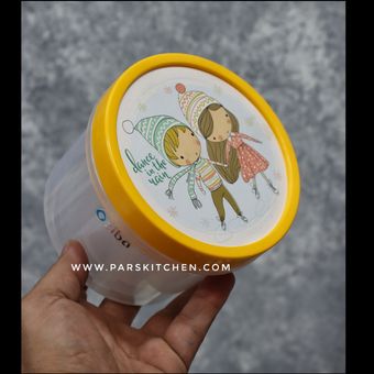ظرف سه تیکه درب پیچی زرد طرح بچه