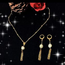 نیم ست گردنبند گوشواره زنانه مدل گوی نگین‌دارmah_banoo