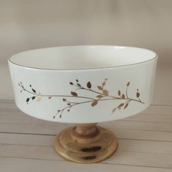 میوه خوری پایه دار چوبی سرامیکی طرح شاخه طلا