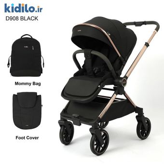 کالسکه کیدیلو مدل d908 دسته دوطرفه و چهار چرخ 360 درجه - ضمانت اصالت کالا 💯 - رنگ مشکی