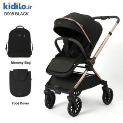 کالسکه کیدیلو مدل d908 دسته دوطرفه و چهار چرخ 360 درجه - ضمانت اصالت کالا 💯 - رنگ مشکی