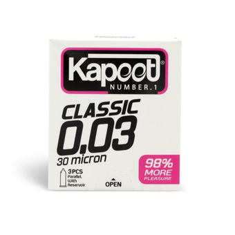 کاندوم بسیار نازک کاپوت Kapoot مدل Classic 0.03 //  بسته 3 عددی