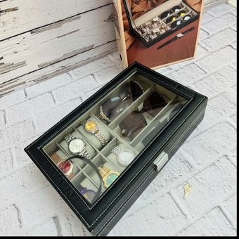 جعبه ساعت و عینک ترکیبی چرمی مشکی