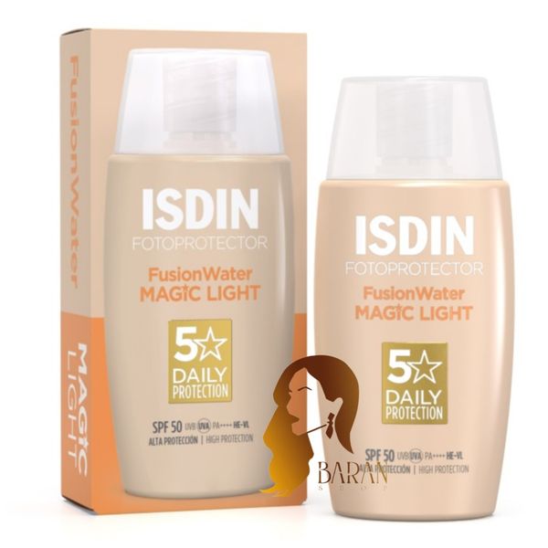 کرم ضد آفتاب ایزدین مدل فیوژن واتر مجیک لایت 5ستاره ++++PA محافظت +50 SPF حجم 50 میل اصل اسپانیا