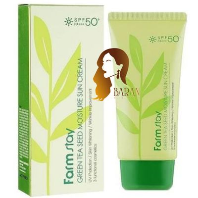 کرم ضد آفتاب فارم استی مدل مرطوب کننده حاوی عصاره دانه چای سبز با +50 SPF و ++++PA و حجم 70 گرم اصل کره جنوبی