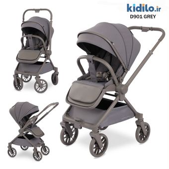 کالسکه کیدیلو مدل D901 دسته دوطرفه و چهار چرخ 360 درجه - رنگ طوسی - بدنه طوسی