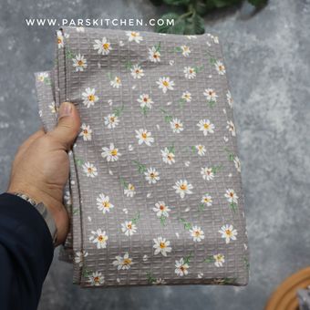 رومیزی 4نفره طوسی گل بابونه