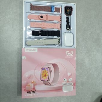 ساعت پک صورتی 5 بند با ایرپاد و سایز مینی 39 مدل wisme-x33mini