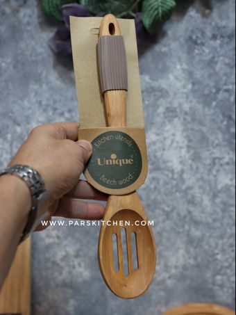 ملاقه چوبی سوراخ دار دسته سیلیکون یونیک 1110