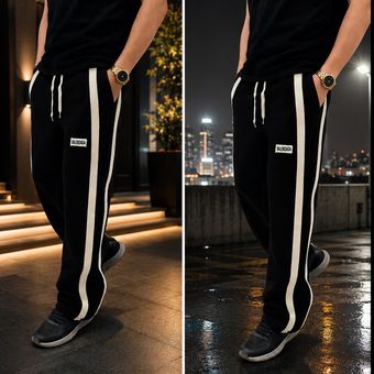 شلوار اسلش مردانه مشکی خط‌دار | استایل اسپرت و روزمره