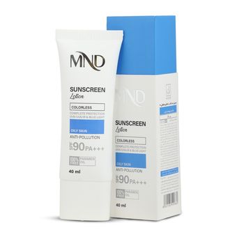 لوسیون ضدآفتاب با فاکتور حفاظتی 90 (SPF 90) مناسب پوست چرب بی رنگ ام ان دی 40 میلی‌لیتر| MND