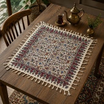 سفره قلم کار مربع طرح پیچک سایز 80 × 80