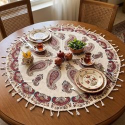 سفره قلم کار گرد طرح سرو سایز 100