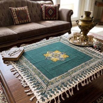 سفره قلم کار مربع طرح آبرنگ سایز 80 × 80 صادراتی