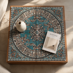 ترمه ست پنج تکه ابریشمی فیروزه ای طرح ترنج