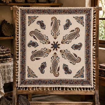 سفره قلم کار مربع طرح 3ترمه سایز 80 × 80