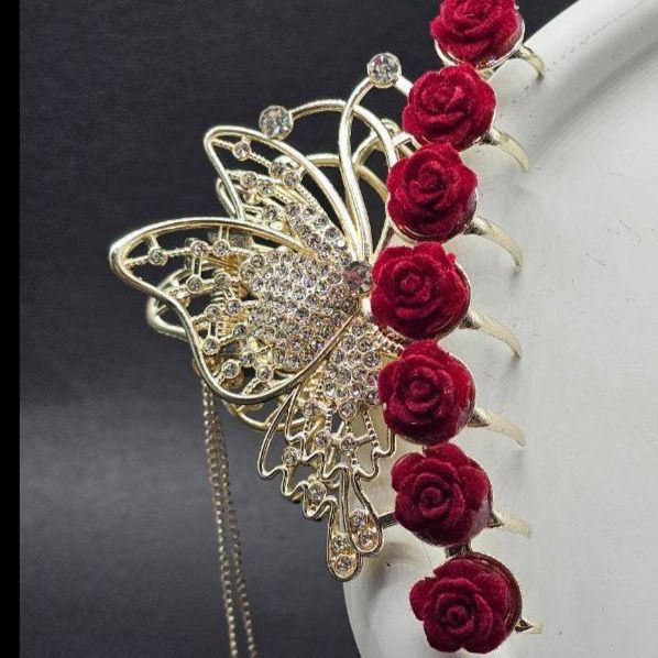 کلیپس مو فلزی گل قرمز