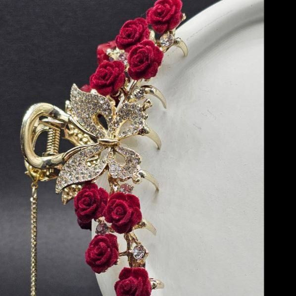 کلیپس مو فلزی گل قرمز