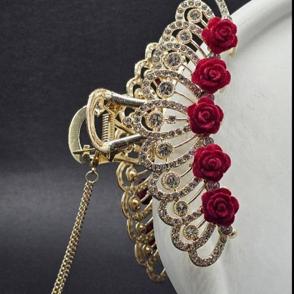 کلیپس مو فلزی گل قرمز