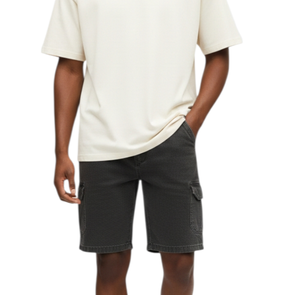 شلوارک جین کتان زیر زانوکارگورنگ زغالی