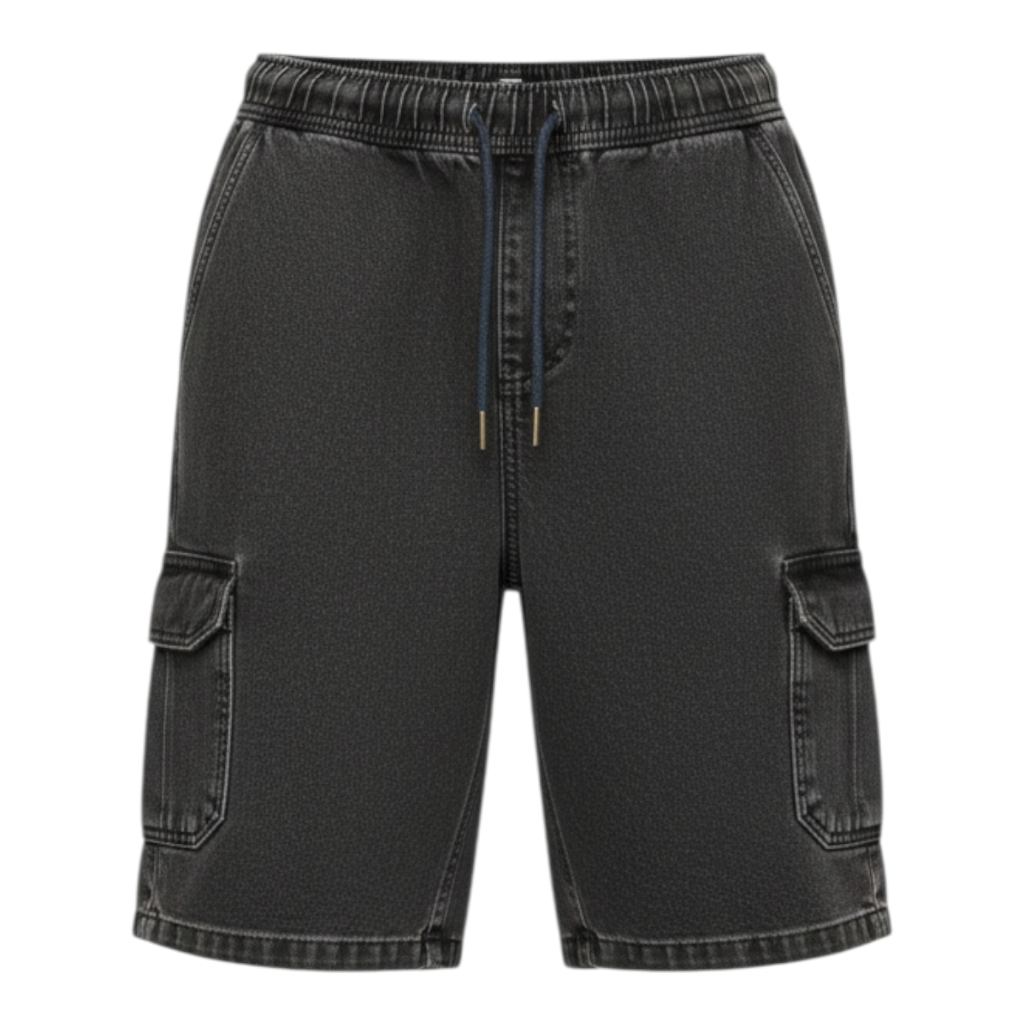 شلوارک جین کتان زیر زانوکارگورنگ زغالی