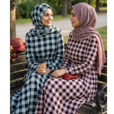 پیراهن ساحلی زنانه شیک یقه هفت طرح چهارخانه