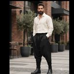 شلوار کردی مردانه مشکی کتان کج راه