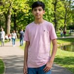 تیشرت پسرانه شیک لاکرا مناسب نوجوان ها دررنگ صورتی چرک ومشکی