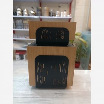 سطل و جا دستمال کاغذی چوبی فلزی چوب رابروود