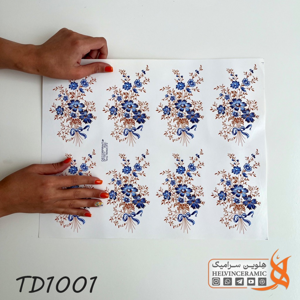 ترانسفر گل کبالتی طلا دار | کد TD1001