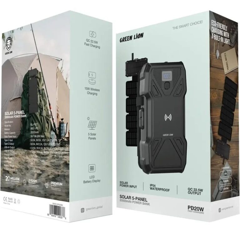 پاور بانک خورشیدی گرین ظرفیت 20 هزار با 5پنل