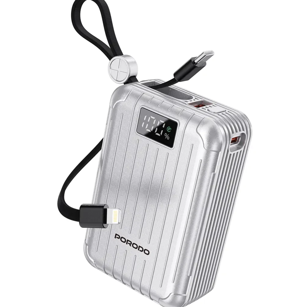 پاور بانک پرودو مدل Porodo Petite 20000mAh Power Bank with Integrated Type-C & Lightning Cable