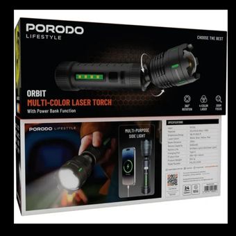 چراغ قوه لیزری پرودو مدل Porodo Lifestyle Orbit Multi-Color Laser Torch with Power Bank Function