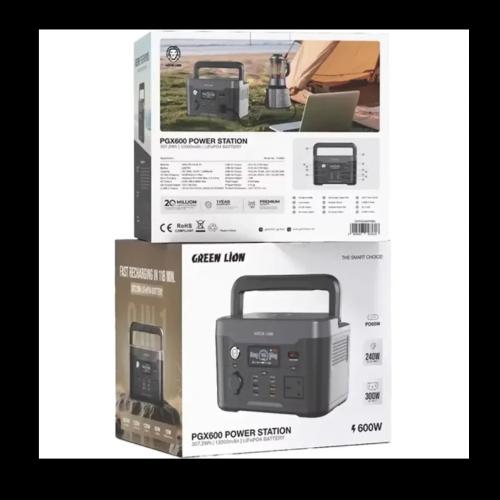 پاور استیشن قدرتمند گرین پاور استیشن قدرتمند گرین لاین Green Lion PGX600 Power Station with 307.2Wh & 12000mAh LiFePO4 Battery