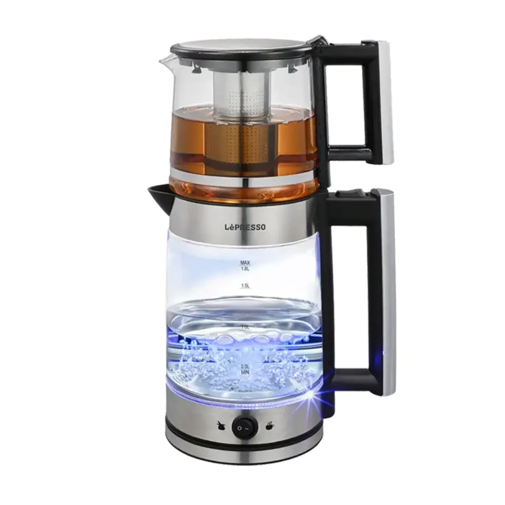 چای ساز لپرسو مدل LPCFFM0020 ظرفیت کتری 1.8 لیتر و قوری 1.2 لیتر با کتری شیشه‌ای