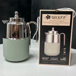 فلاسک (1 لیتر) شیشه صورتی مارک Mixeff رنگ کاهویی نیم تنه نقره‌ای