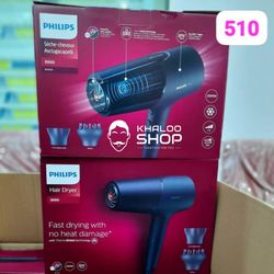 سشوار حرفه‌ای فیلیپس مدل BHD510، موتور DC، وزن 330 گرم، المنت سرامیک تورمالین، دارای سری دیسپانسر، متمرکز‌کننده باریک ب