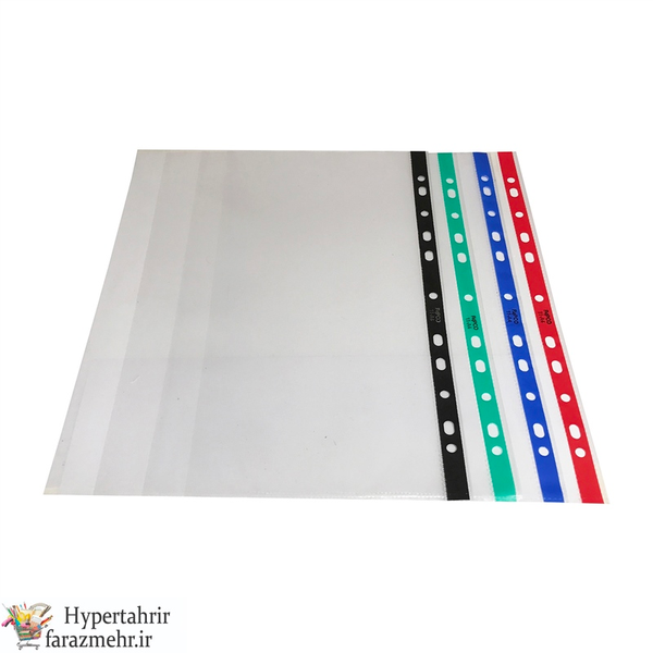 پوشه کیسه ای -کاور پاپکو  (papco) بی رنگ سایز  A3 کد  11-A3  نوار  رنگبندی (سفید-زرد پرتقالی-قرمز-سبز-آبی-مشکی )