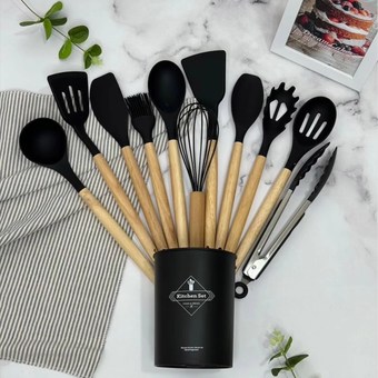 ست کفگیر ملاقه دسته بامبو آشپزخانه