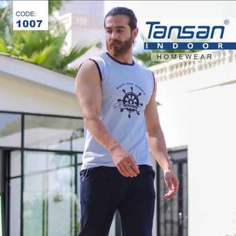 ست لباس راحتی تاپ و شلوارک منزل مردانه تنسان - کد 1007